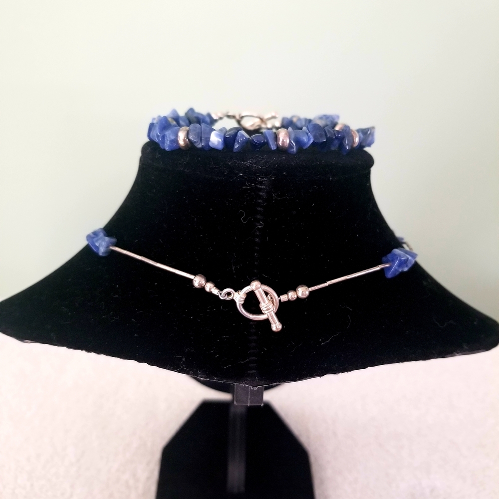 Necklace & Bracelet Set Featuring Sodalite Stones,Silver Accents & Toggle Clasp. - Picture 3 of 5
